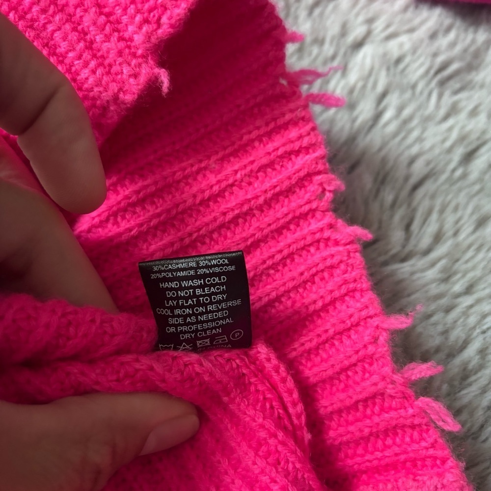 Generation Love Sadie Cashmere & Wool Asymmetric Sweater Hot Pink Medium - Picture 9 of 10